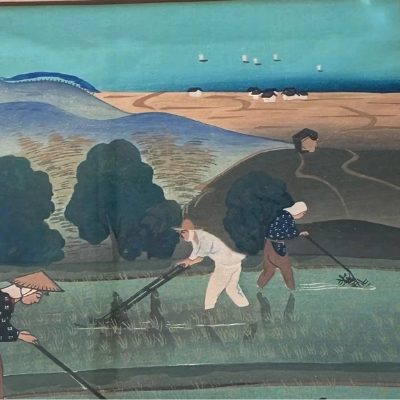 1950s Japanese Woodblock Print by Bakufu Ohno “Weeding Rice” - Picture 3 of 14